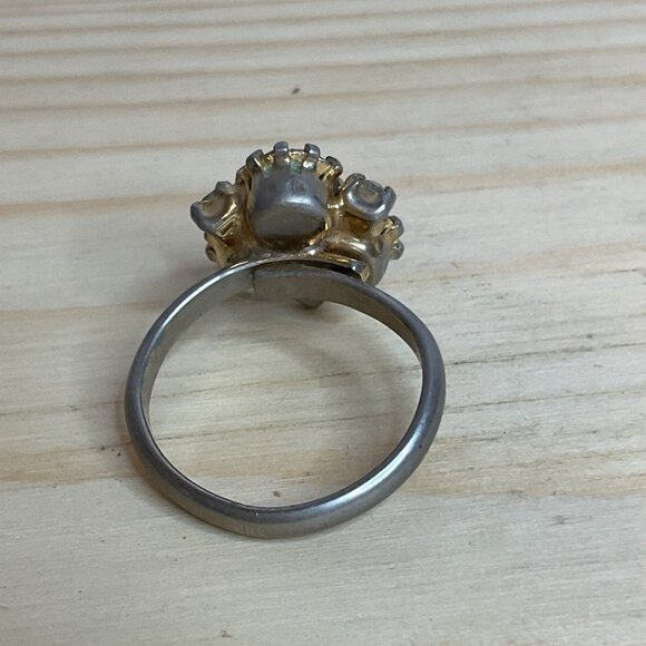 Silver Tone Prong Set Diamond and Garnet Rhinestone Raised Ring - Picture 7 of 7